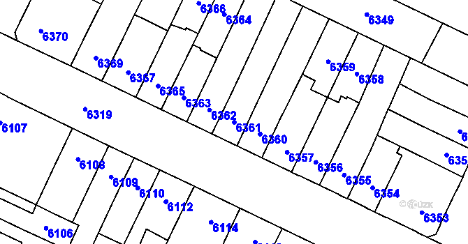 Parcela st. 6361 v KÚ Židenice, Katastrální mapa