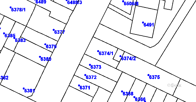 Parcela st. 6374/1 v KÚ Židenice, Katastrální mapa