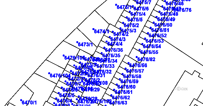 Parcela st. 6476/35 v KÚ Židenice, Katastrální mapa