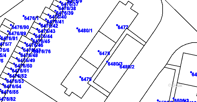 Parcela st. 6478 v KÚ Židenice, Katastrální mapa
