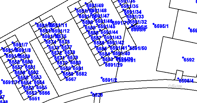 Parcela st. 6584 v KÚ Židenice, Katastrální mapa