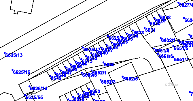 Parcela st. 6640 v KÚ Židenice, Katastrální mapa