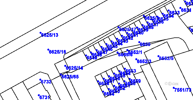 Parcela st. 6647 v KÚ Židenice, Katastrální mapa