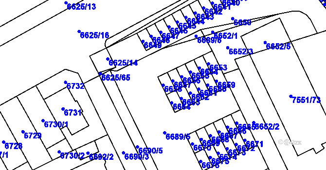 Parcela st. 6658 v KÚ Židenice, Katastrální mapa