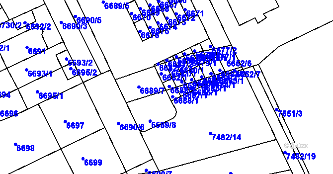 Parcela st. 6688 v KÚ Židenice, Katastrální mapa