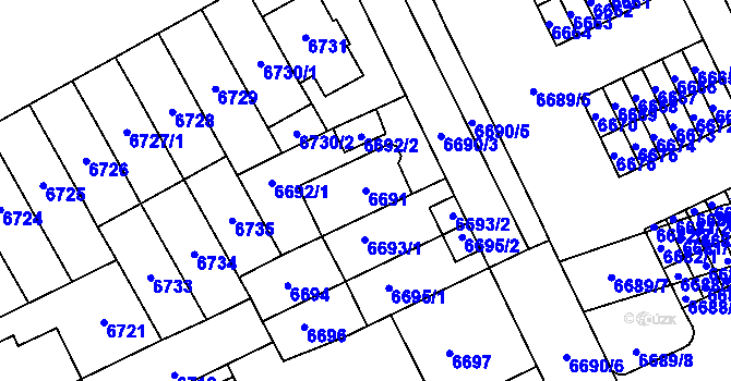 Parcela st. 6691 v KÚ Židenice, Katastrální mapa