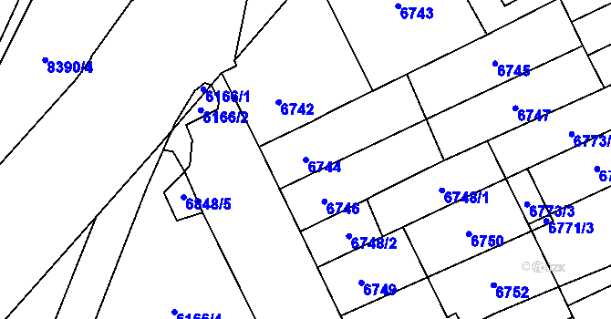 Parcela st. 6744 v KÚ Židenice, Katastrální mapa
