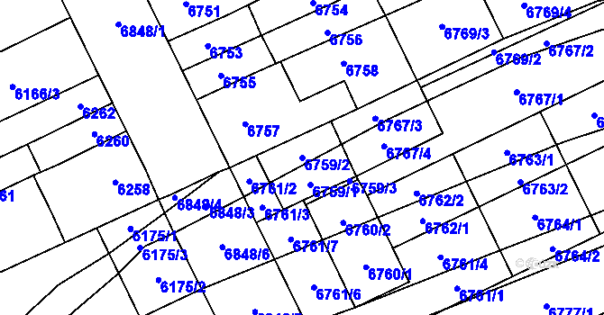 Parcela st. 6759/2 v KÚ Židenice, Katastrální mapa