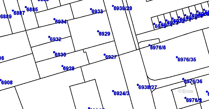 Parcela st. 6927 v KÚ Židenice, Katastrální mapa