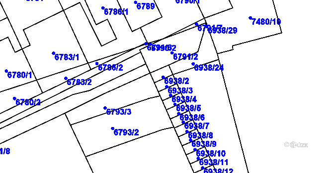 Parcela st. 6938/3 v KÚ Židenice, Katastrální mapa