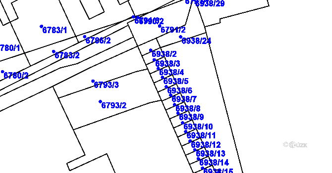 Parcela st. 6938/6 v KÚ Židenice, Katastrální mapa