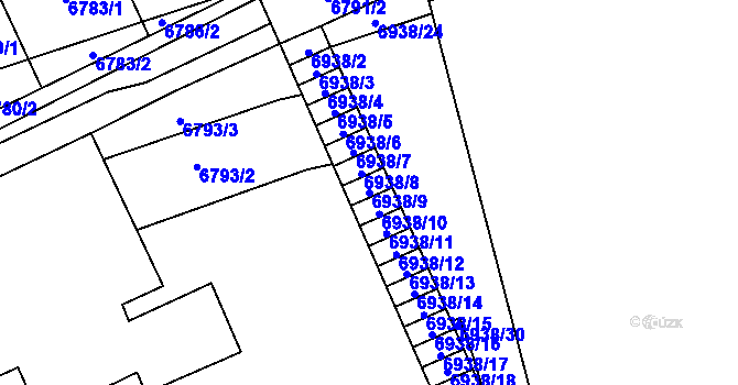 Parcela st. 6938/9 v KÚ Židenice, Katastrální mapa