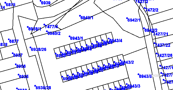 Parcela st. 6947 v KÚ Židenice, Katastrální mapa