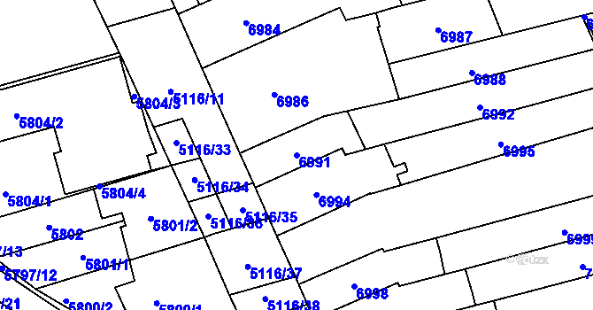Parcela st. 6991 v KÚ Židenice, Katastrální mapa