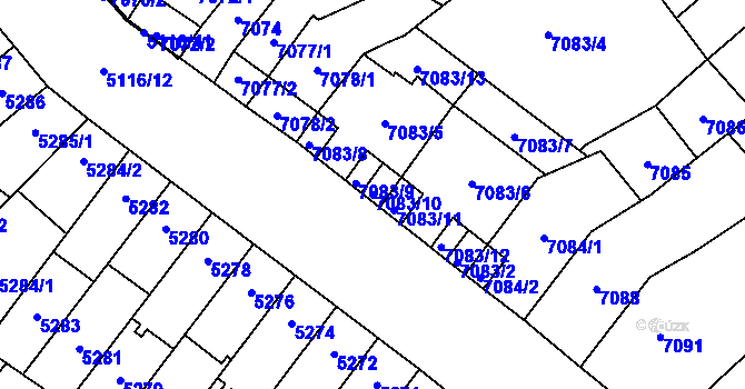 Parcela st. 7083/10 v KÚ Židenice, Katastrální mapa