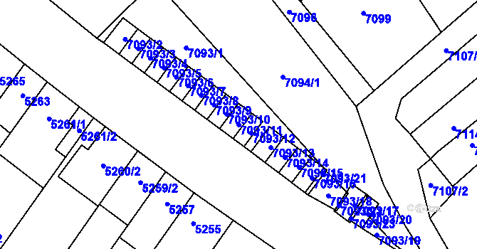 Parcela st. 7093/11 v KÚ Židenice, Katastrální mapa