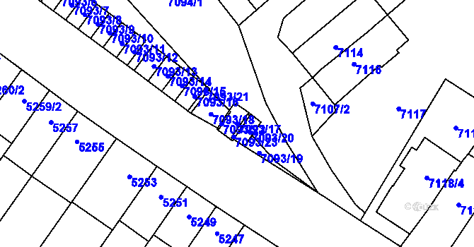 Parcela st. 7093/17 v KÚ Židenice, Katastrální mapa