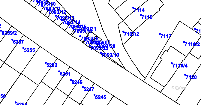 Parcela st. 7093/19 v KÚ Židenice, Katastrální mapa
