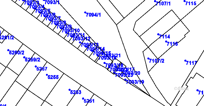 Parcela st. 7093/21 v KÚ Židenice, Katastrální mapa