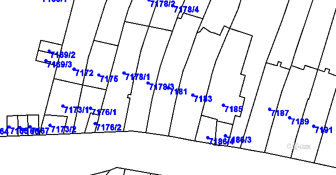 Parcela st. 7181 v KÚ Židenice, Katastrální mapa