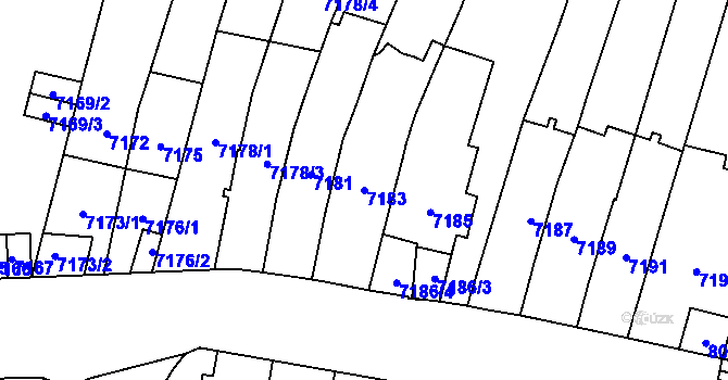 Parcela st. 7183 v KÚ Židenice, Katastrální mapa