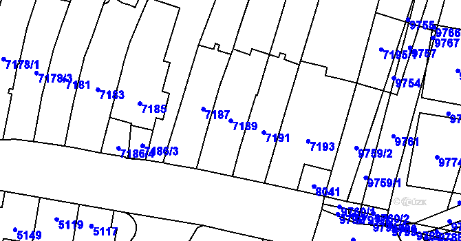 Parcela st. 7189 v KÚ Židenice, Katastrální mapa