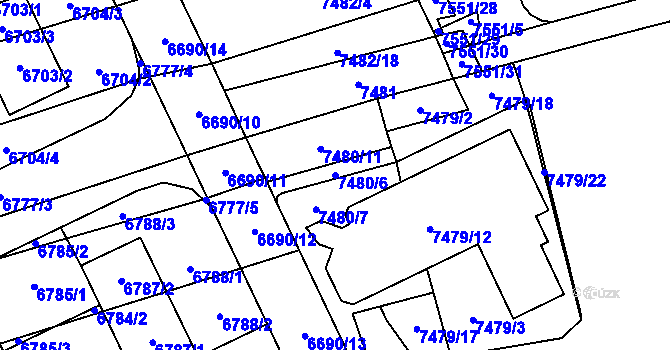Parcela st. 7480/6 v KÚ Židenice, Katastrální mapa