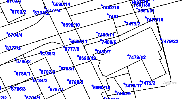 Parcela st. 7480/7 v KÚ Židenice, Katastrální mapa
