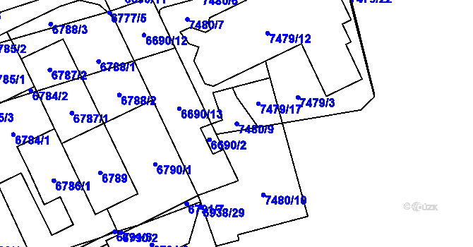 Parcela st. 7480/9 v KÚ Židenice, Katastrální mapa