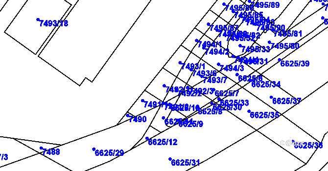 Parcela st. 7492/1 v KÚ Židenice, Katastrální mapa