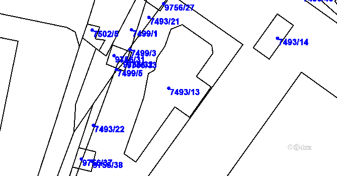 Parcela st. 7493/13 v KÚ Židenice, Katastrální mapa