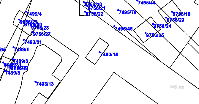 Parcela st. 7493/14 v KÚ Židenice, Katastrální mapa