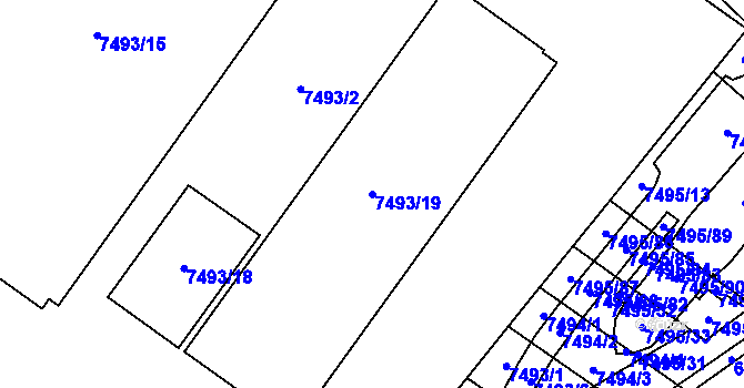 Parcela st. 7493/19 v KÚ Židenice, Katastrální mapa