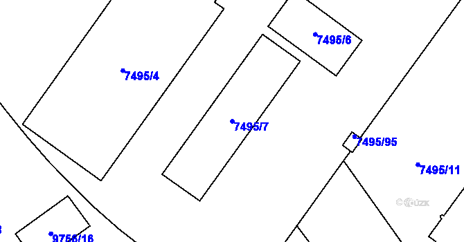 Parcela st. 7495/7 v KÚ Židenice, Katastrální mapa