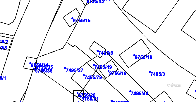 Parcela st. 7495/8 v KÚ Židenice, Katastrální mapa