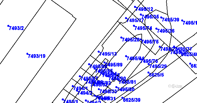 Parcela st. 7495/13 v KÚ Židenice, Katastrální mapa