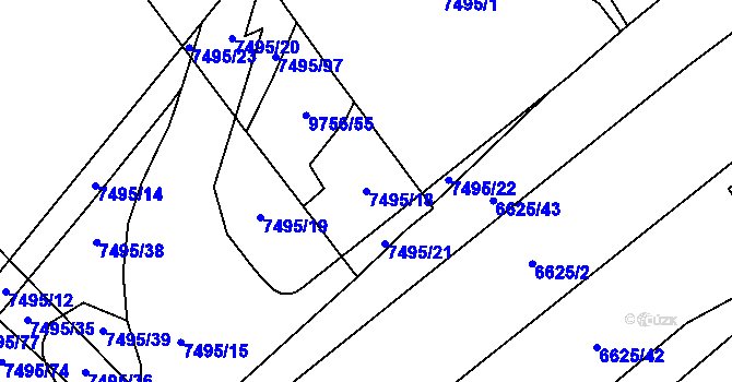 Parcela st. 7495/18 v KÚ Židenice, Katastrální mapa
