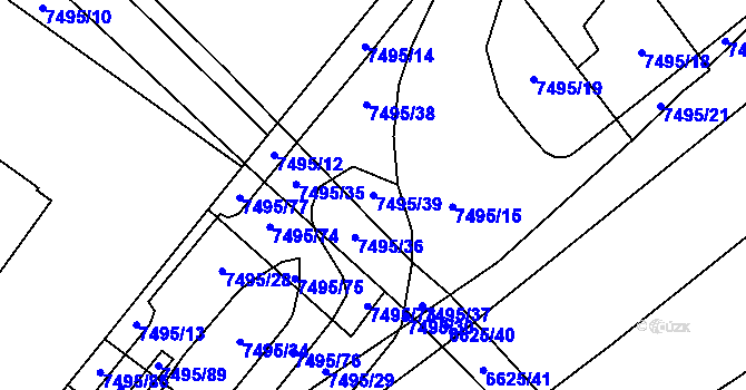 Parcela st. 7495/39 v KÚ Židenice, Katastrální mapa