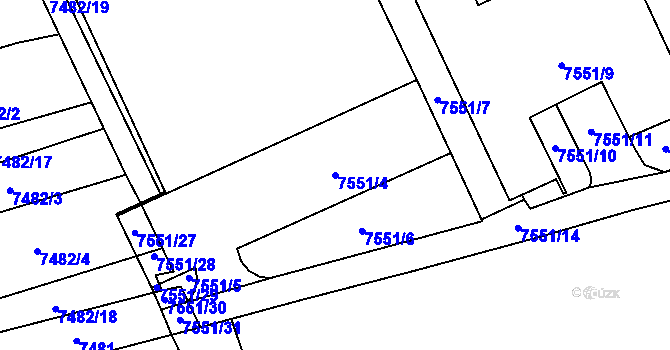 Parcela st. 7551/4 v KÚ Židenice, Katastrální mapa