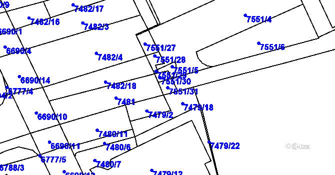 Parcela st. 7551/31 v KÚ Židenice, Katastrální mapa
