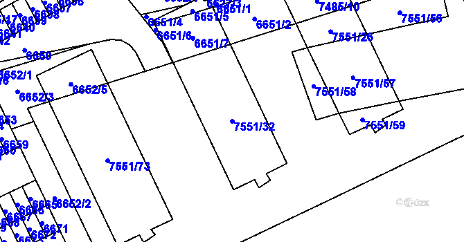 Parcela st. 7551/32 v KÚ Židenice, Katastrální mapa