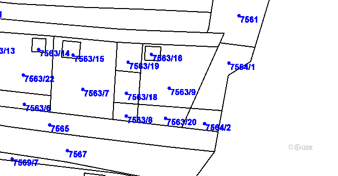 Parcela st. 7563/9 v KÚ Židenice, Katastrální mapa