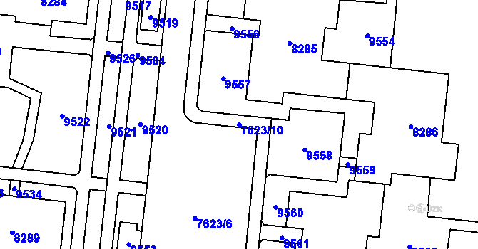 Parcela st. 7623/10 v KÚ Židenice, Katastrální mapa