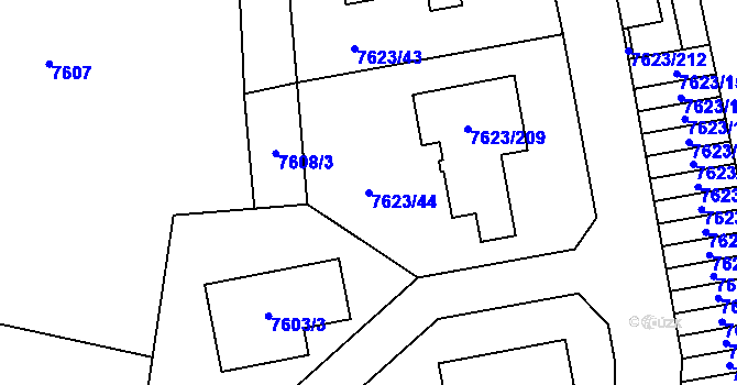 Parcela st. 7623/44 v KÚ Židenice, Katastrální mapa