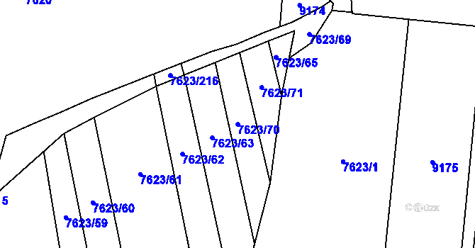 Parcela st. 7623/70 v KÚ Židenice, Katastrální mapa