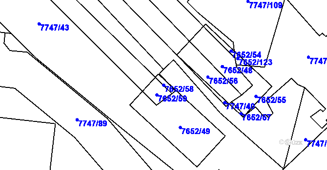 Parcela st. 7652/58 v KÚ Židenice, Katastrální mapa