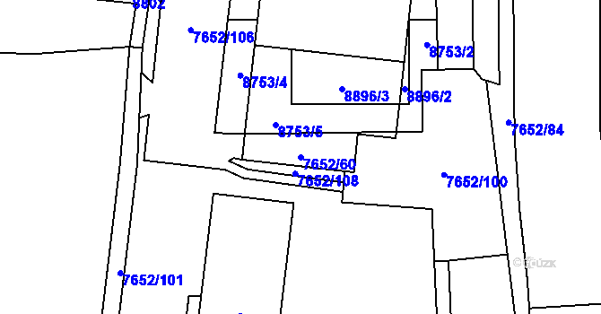 Parcela st. 7652/60 v KÚ Židenice, Katastrální mapa