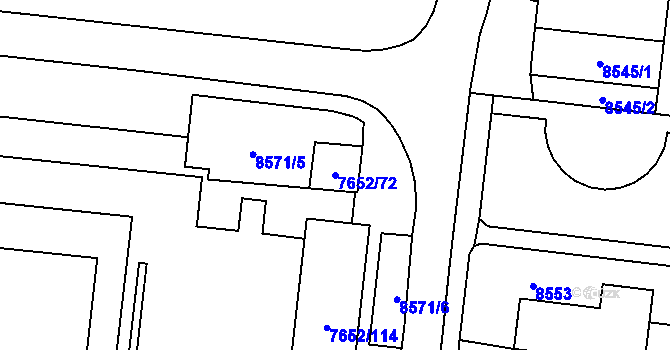 Parcela st. 7652/72 v KÚ Židenice, Katastrální mapa