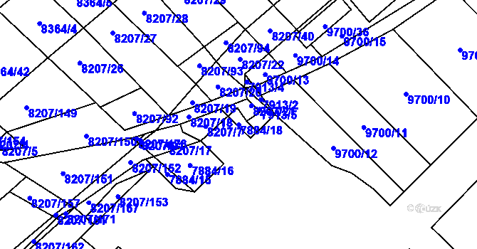 Parcela st. 7884/18 v KÚ Židenice, Katastrální mapa