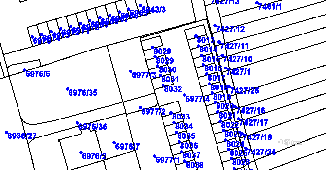 Parcela st. 8032 v KÚ Židenice, Katastrální mapa